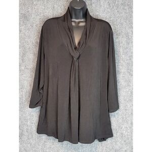 Premise Woman 3X Black‎ Blouse Drape Neck Long Sleeve Top Plus Size Workwear